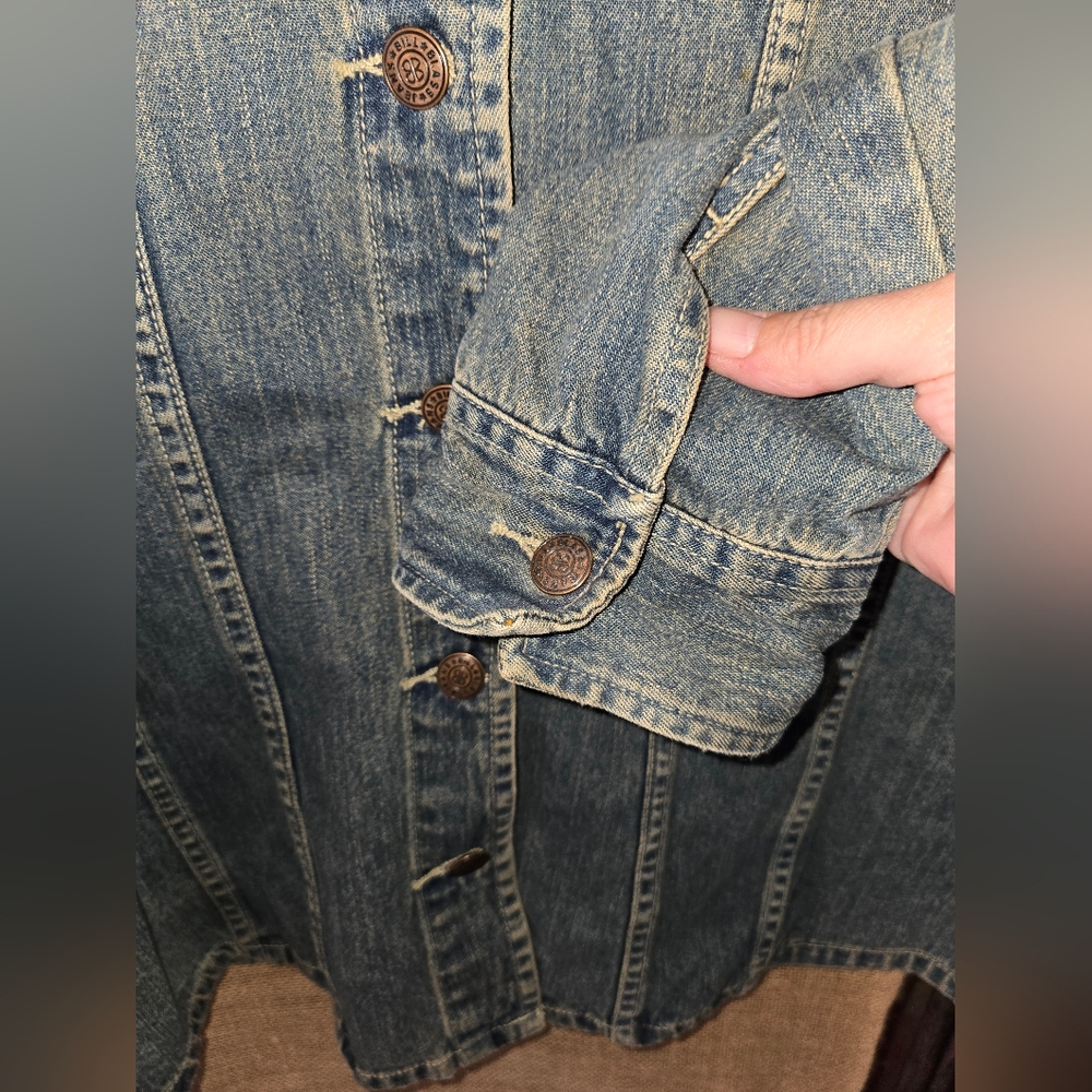 Women's Bill Blass Blue Denim Jacket Rhinestone Cross Y2k Size XL - Picture 3 of 12